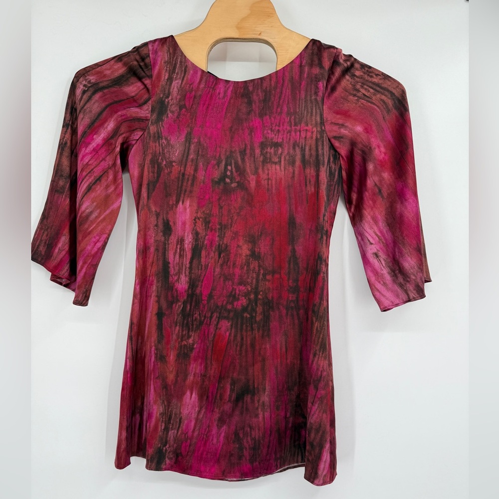Alice+Olivia Shift Silk Purple Multicolor Mini Dress boat neck 3/4 sleeve SZ S?